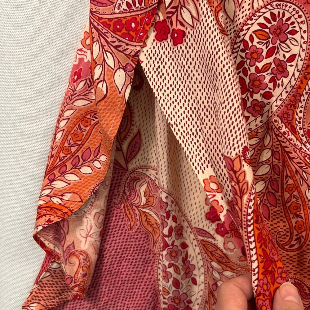 Patrons of Peace Boho Maxi Wrap Skirt L Orange Paisley Patchwork Festival Hippie - Picture 10 of 15